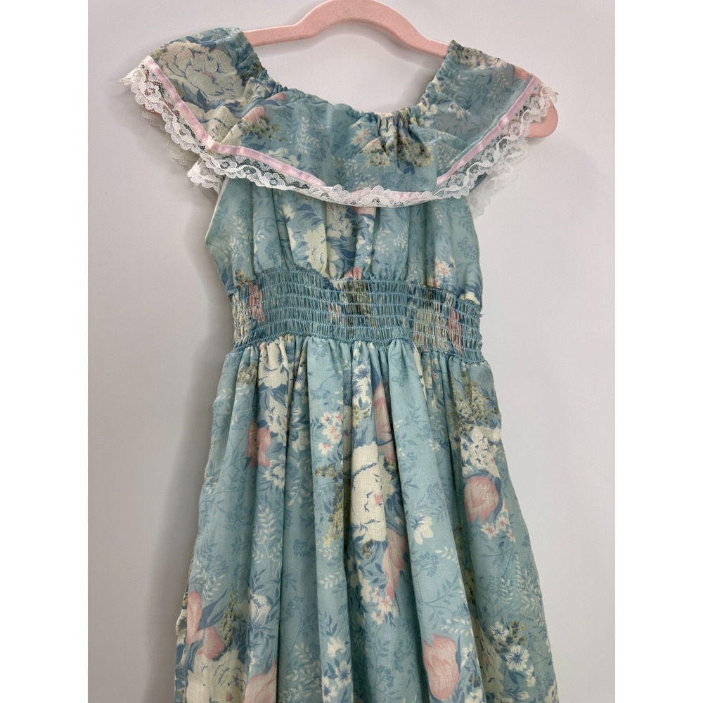 Vintage Cinderella Floral Maxi Dress Lace Smocked 6X Cottagecore Prairie USA - Picture 11 of 16